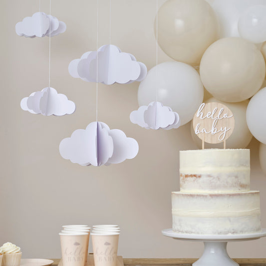White 3D Hanging Cloud Decorations- 5 Inner Pack