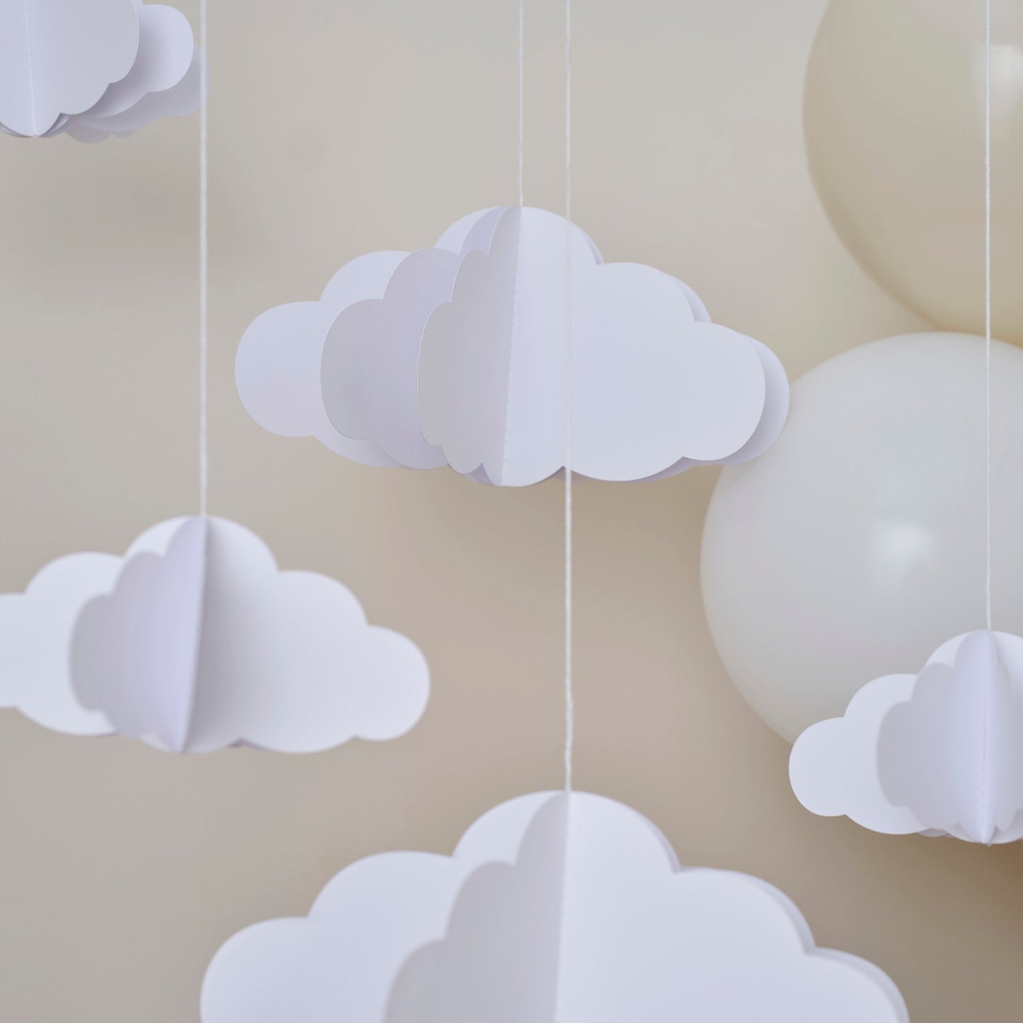 White 3D Hanging Cloud Decorations- 5 Inner Pack