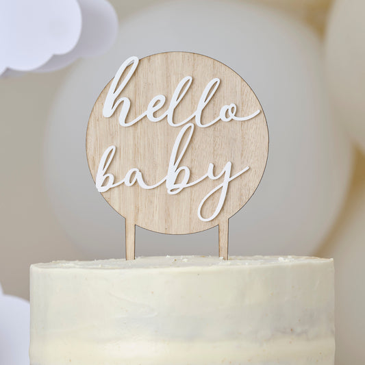 Hello Baby Wood and Acrylic Baby Shower Cake Topper- 5 Inner Pack