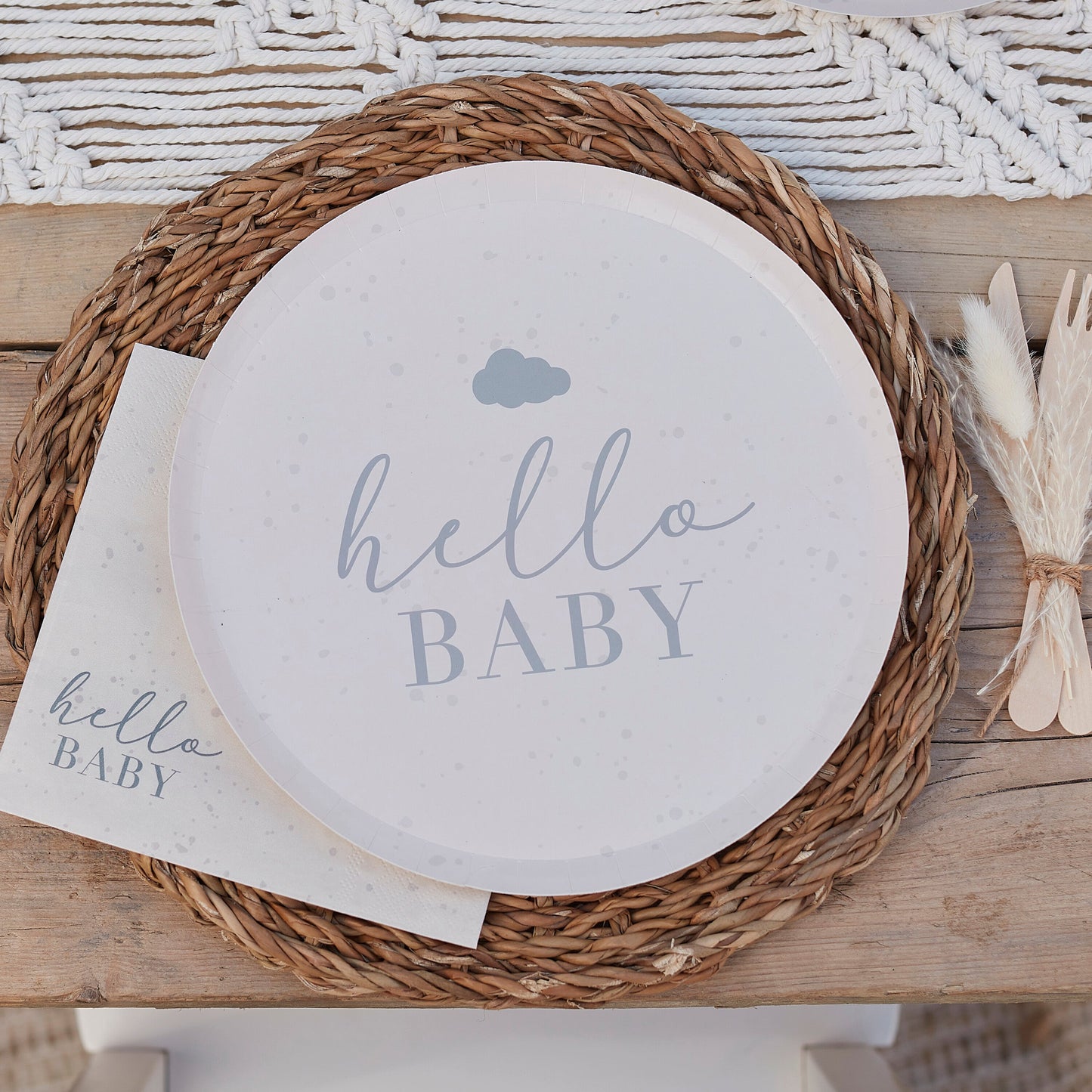 Hello Baby Neutral Baby Shower Plates- 5 Inner Pack