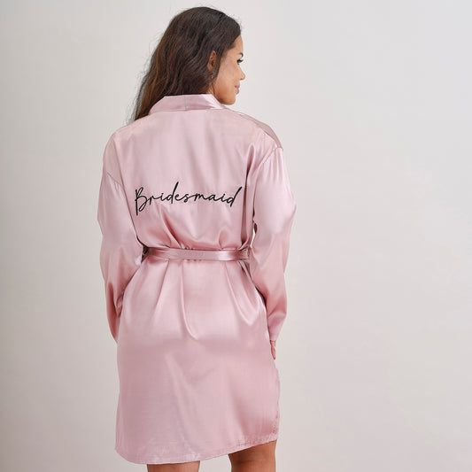 Pink Embroidered Bridesmaid Dressing Gown- 5 Inner Pack