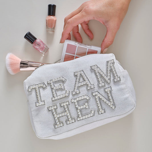 Embellished Pearl Team Hen Makeup Bag- 5 Inner Pack
