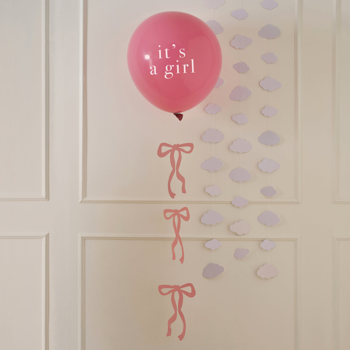 Pink 'It's a Girl' Balloon with Bow Balloon Tail- 5 Inner Pack