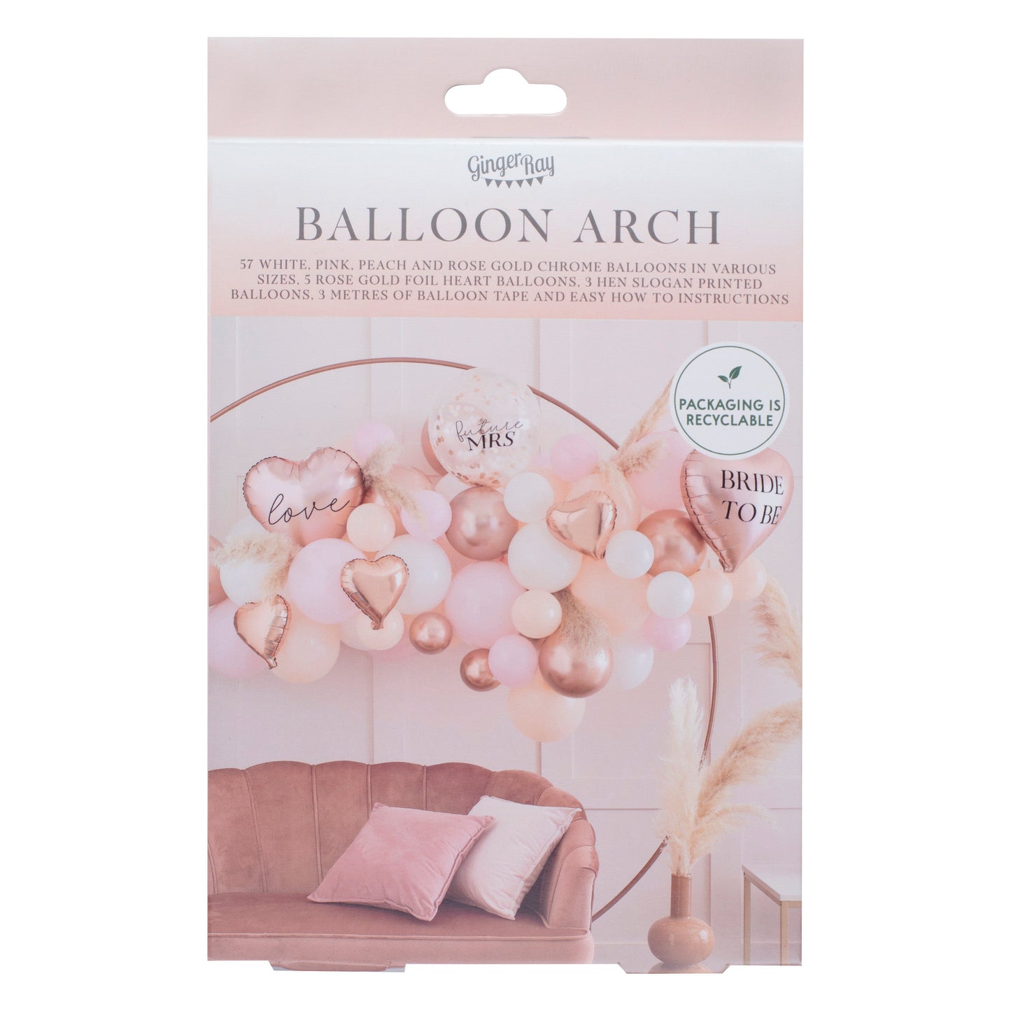 Pink, White, Peach and Rose Gold Hen Party Balloon Arch Kit- 5 Inner Pack
