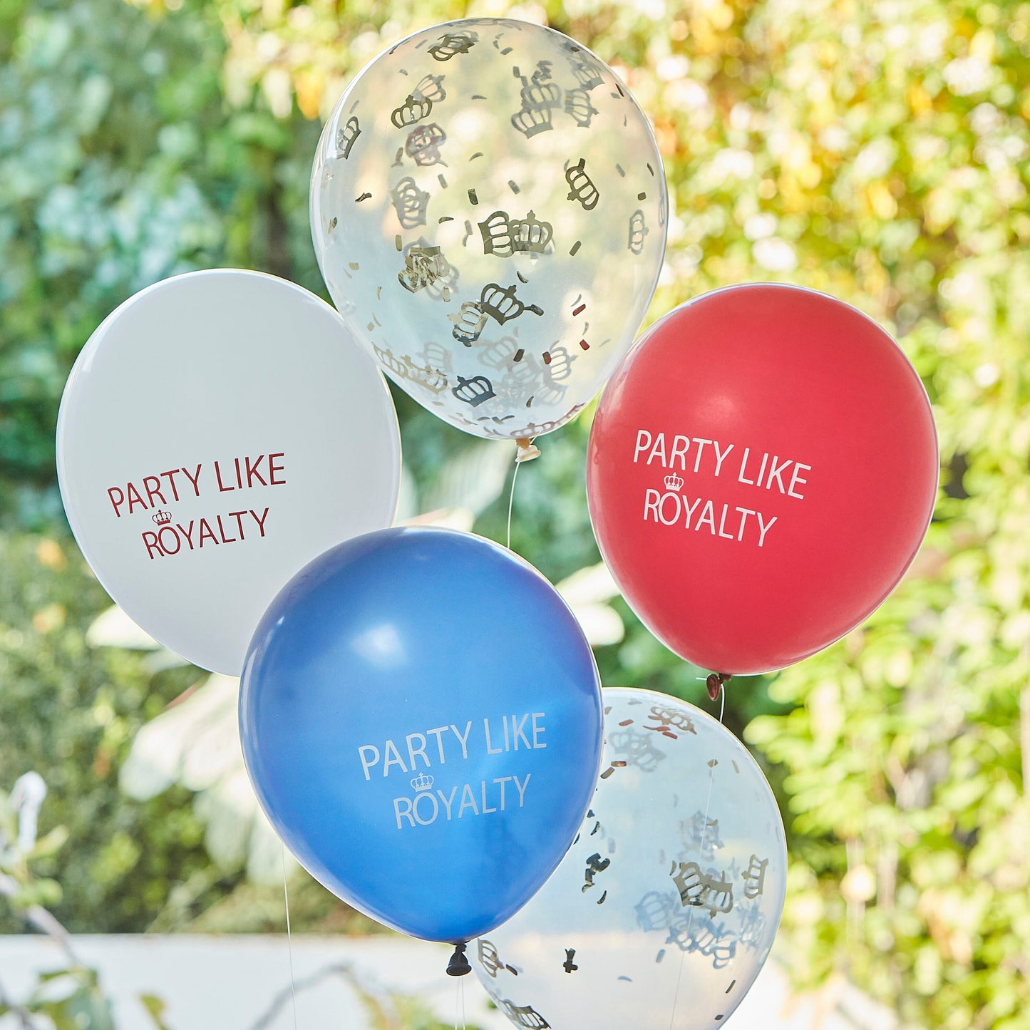 Red, White & Blue Party Like Royalty Confetti Balloons- 5 Inner Pack