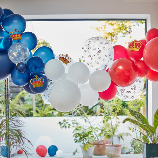 Red, White & Blue Balloon Arch With Crowns- 5 Inner Pack