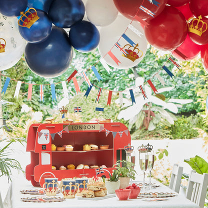Red, White & Blue Confetti Balloon Arch With Crowns- 5 Inner Pack