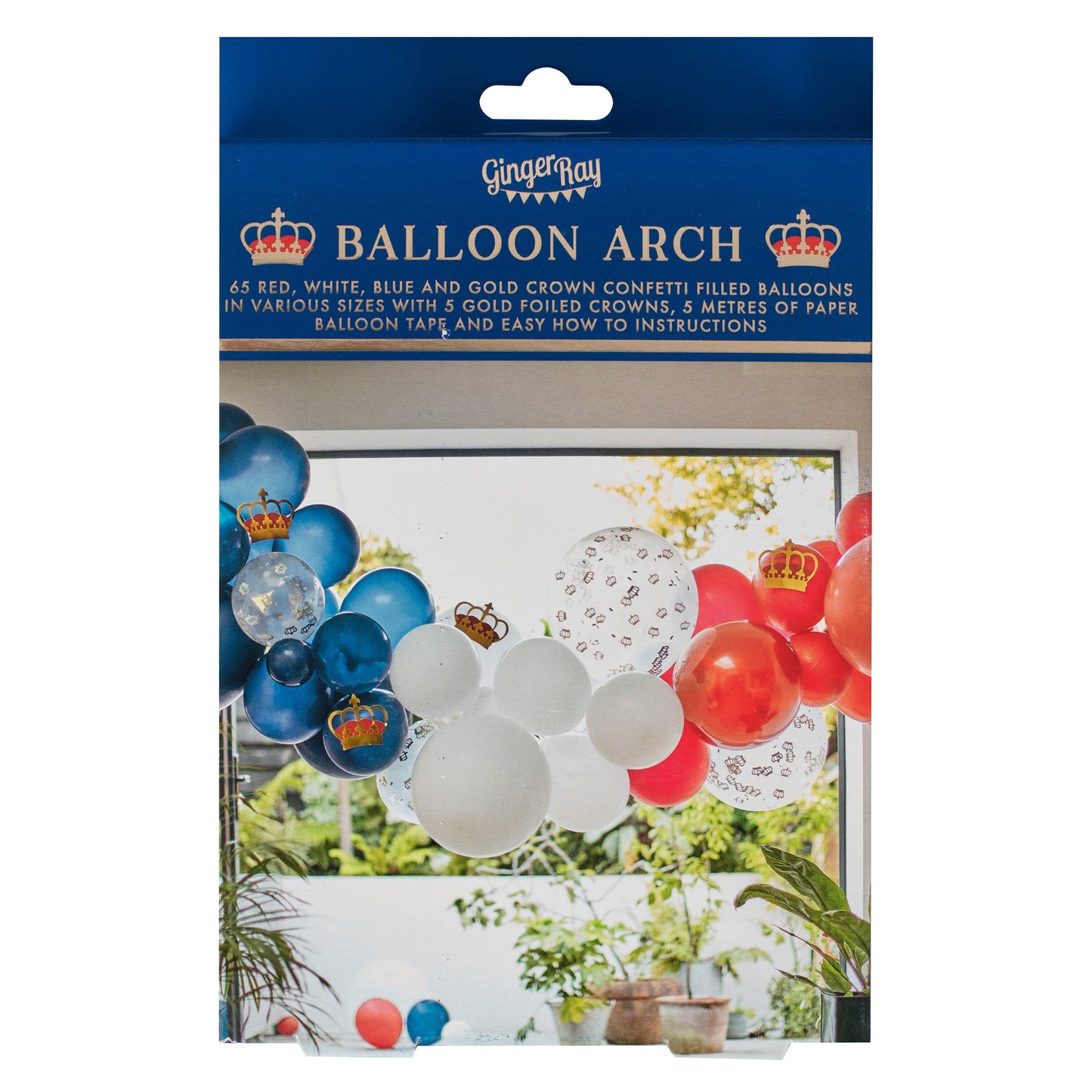 Red, White & Blue Balloon Arch With Crowns- 5 Inner Pack