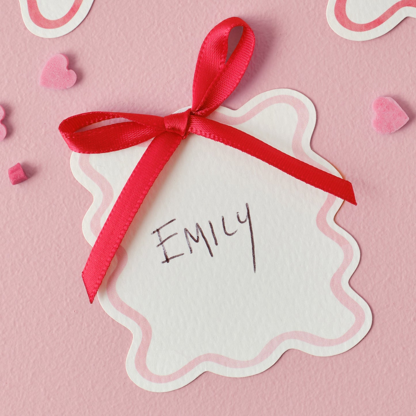 Wavy Place Cards with Pink and Red Bows- 5 Inner Pack