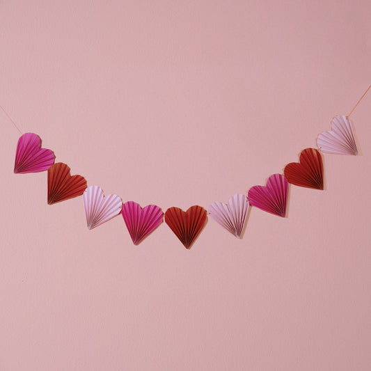 Pink and Red Paper Fan Heart Garland- 5 Inner Pack