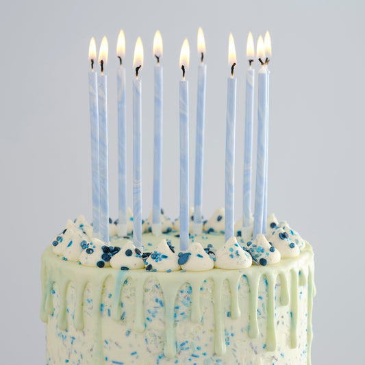 Blue Tall Marble Birthday Cake Candles- 5 Inner Pack