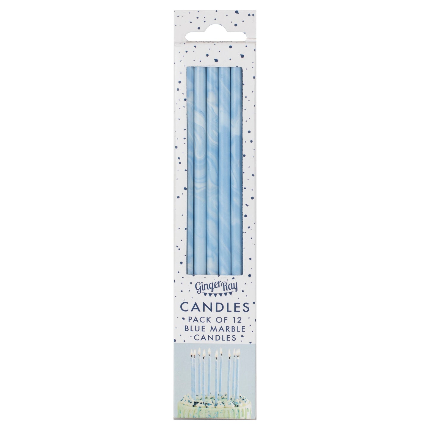 Blue Tall Marble Birthday Cake Candles- 5 Inner Pack