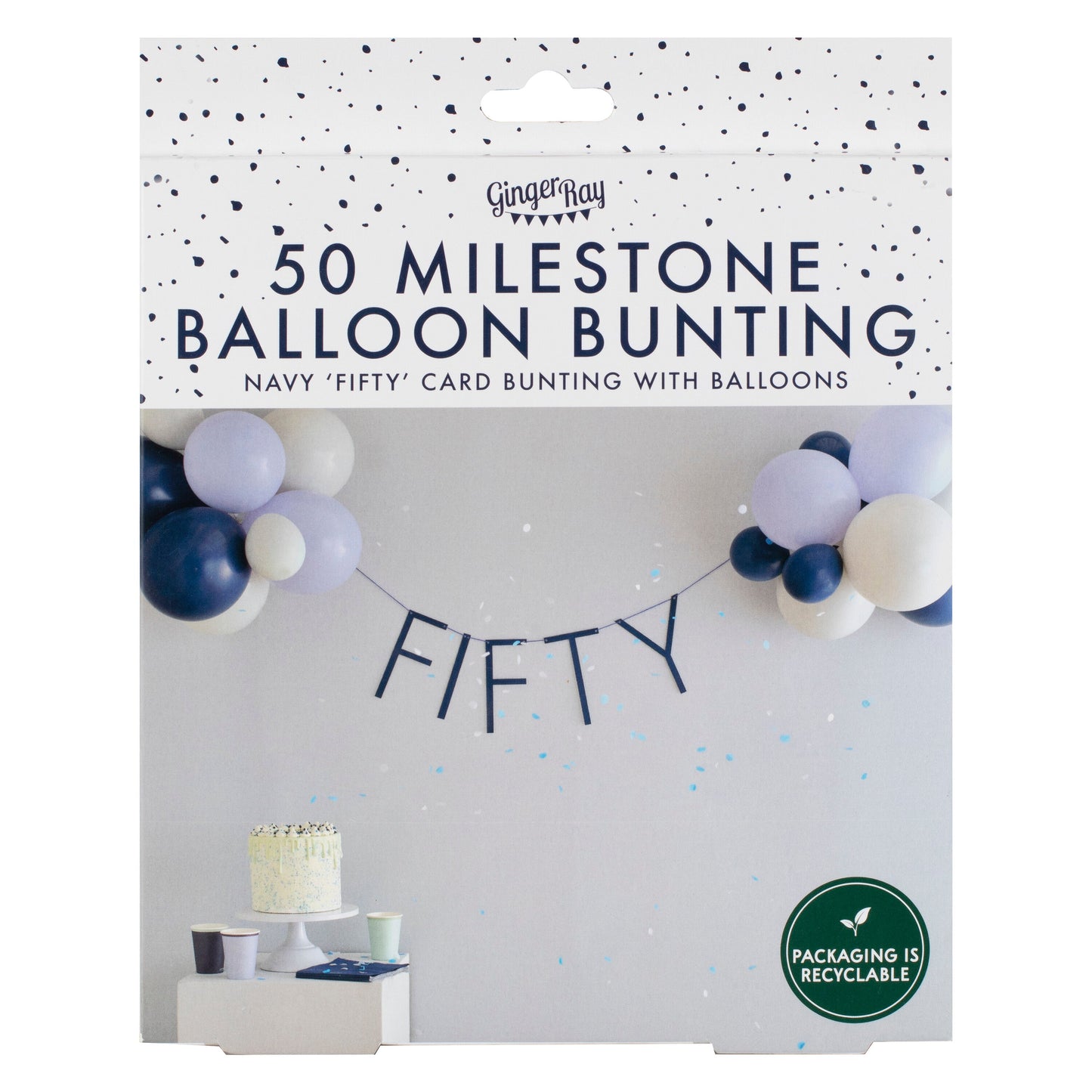 Navy 50th Birthday Milestone Balloon Bunting- 5 Inner Pack