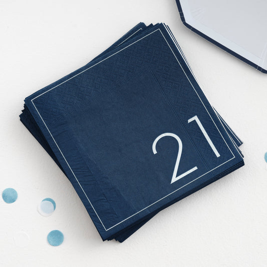 Navy 21st Birthday Milestone Paper Napkins- 5 Inner Pack