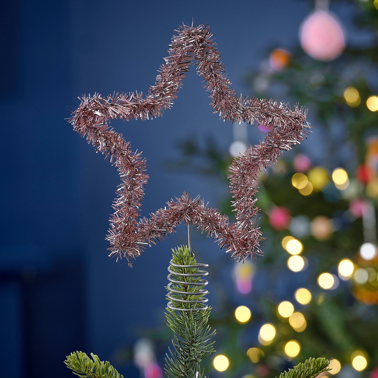 Pink Tinsel Christmas Tree Star Topper- 5 Inner Pack