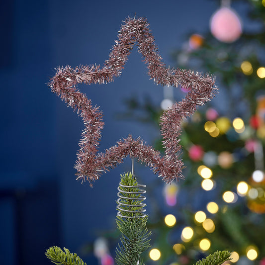 Pink Tinsel Christmas Tree Star Topper- 5 Inner Pack