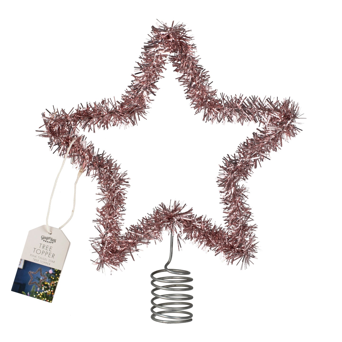 Pink Tinsel Christmas Tree Star Topper- 5 Inner Pack