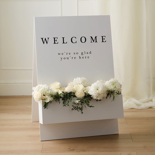 Customisable White Wooden Welcome Sign with Flower Box and Black Stickers- 1 Inner Pack