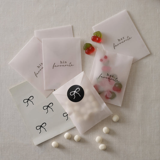 His and Hers Vellum Wedding Sweet Bags with Stickers- 5 Inner Pack