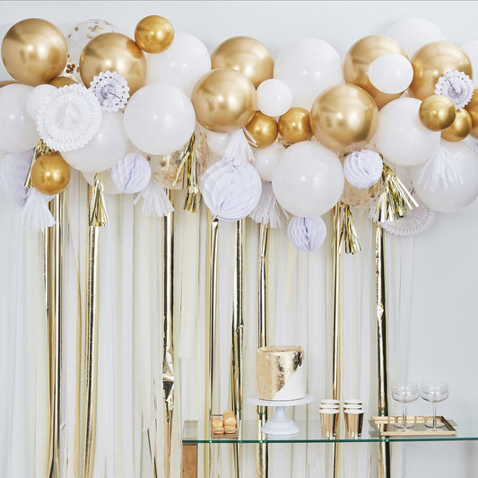 Gold Balloon And Fan Garland  Party Backdrop- 5 Inner Pack