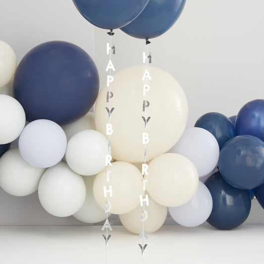 Silver Happy Birthday Balloon Tails- 10 Inner Pack