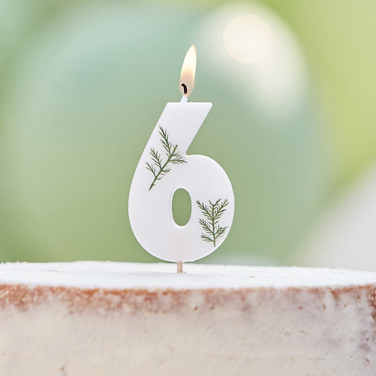 Leaf Foliage Number 6 Birthday Candle- 5 Inner Pack