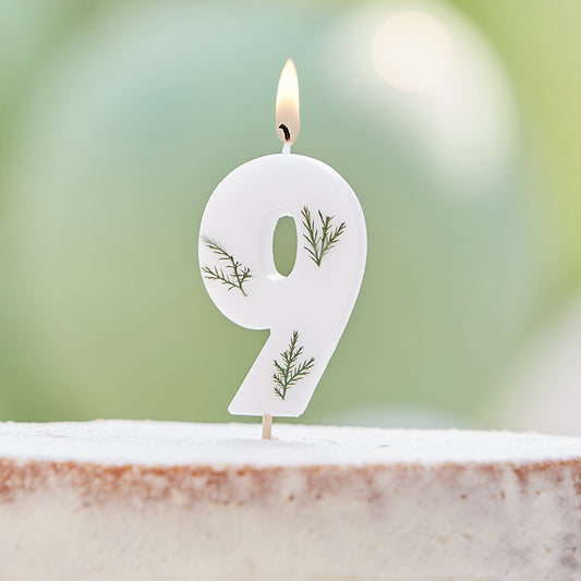 Leaf Foliage Number 9 Birthday Candle- 5 Inner Pack