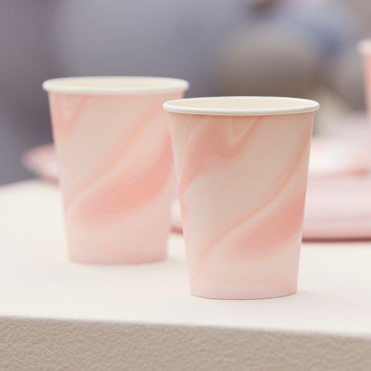 Pink Marble Print Paper Cups- 5 Inner Pack