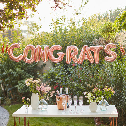 Congrats Rose Gold Congratulations Balloon Bunting- 5 Inner Pack