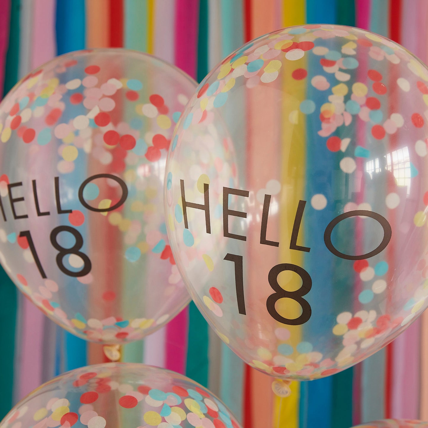 Hello 18 Rainbow Confetti 18th Birthday Balloons- 5 Inner Pack