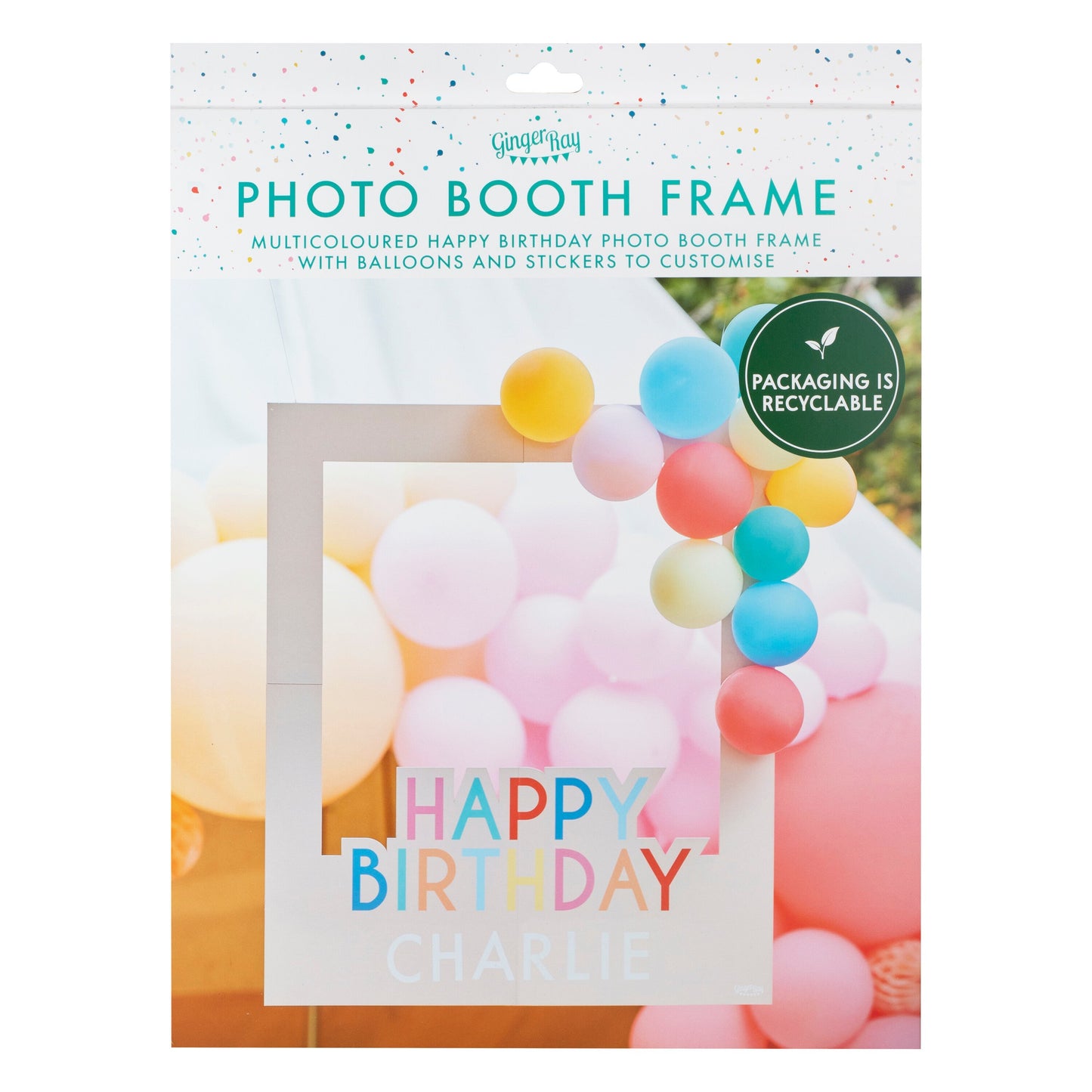 Customisable Multicoloured Happy Birthday Photo Booth Frame with Balloons- 5 Inner Pack