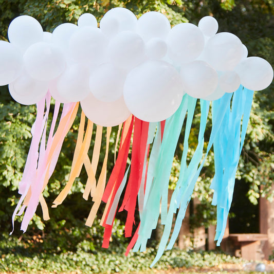 White Cloud Balloon Garland with Rainbow Streamers- 5 Inner Pack