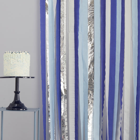 Blue and Silver Streamer Party Backdrop- 5 Inner Pack