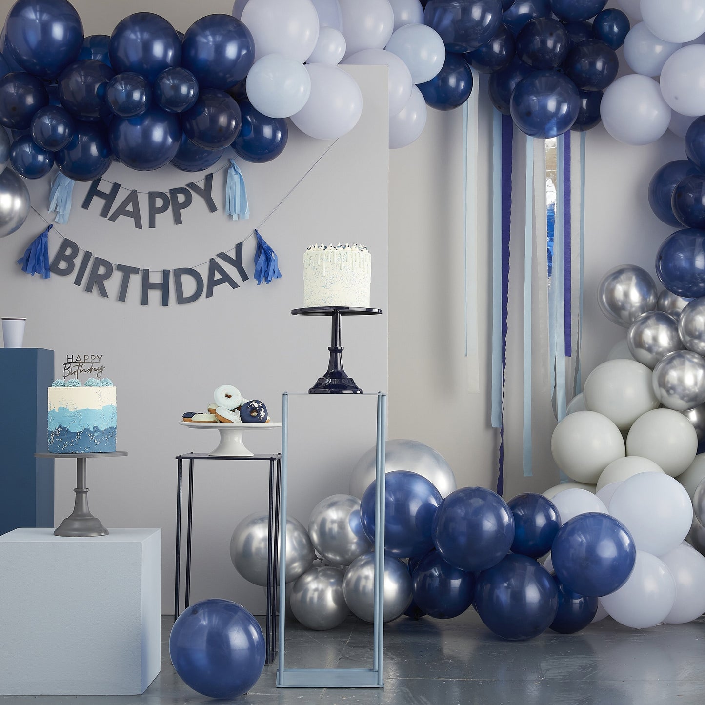 Blue and Silver Streamer Party Backdrop- 5 Inner Pack