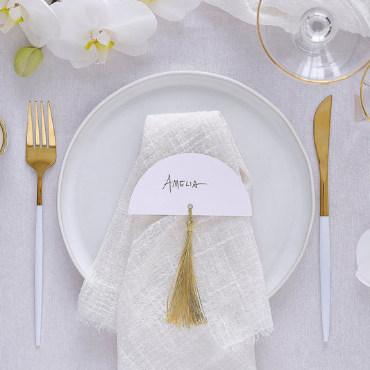 White Wedding Place Cards with Gold Tassels- 5 Inner Pack