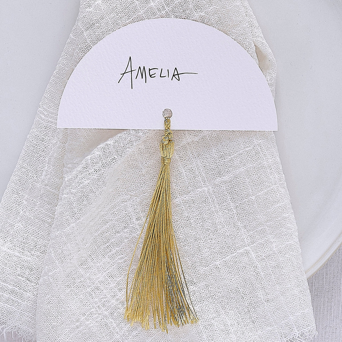 White Wedding Place Cards with Gold Tassels- 5 Inner Pack