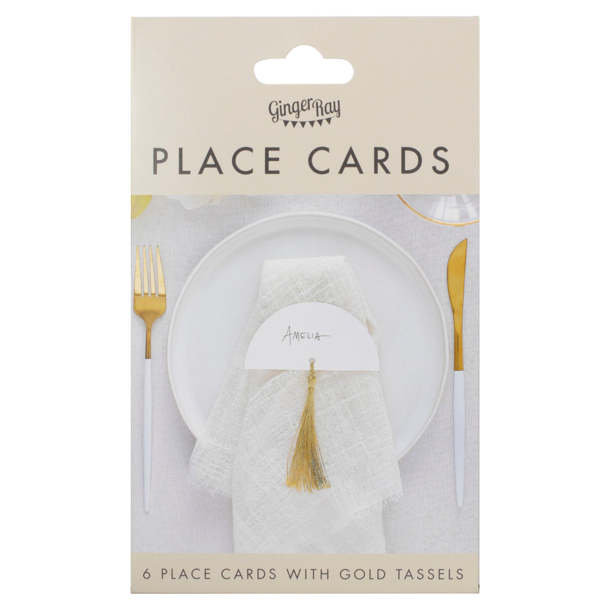 White Wedding Place Cards with Gold Tassels- 5 Inner Pack