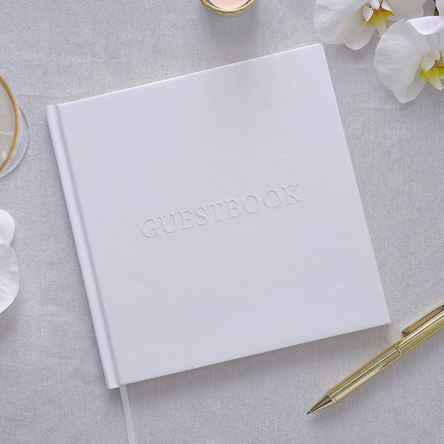White Embossed Wedding Guest Book- 5 Inner Pack
