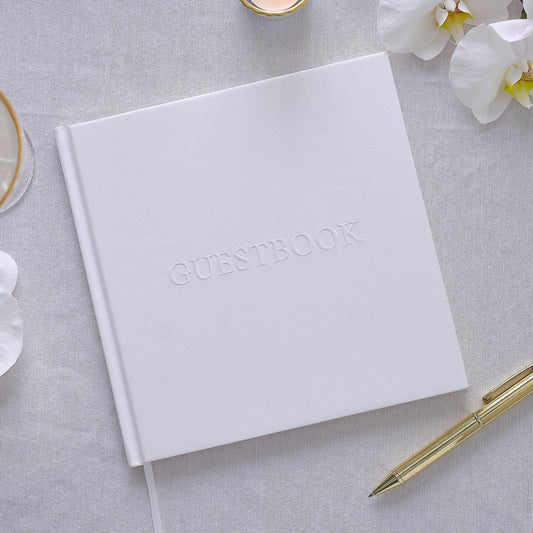 White Embossed Wedding Guest Book- 5 Inner Pack