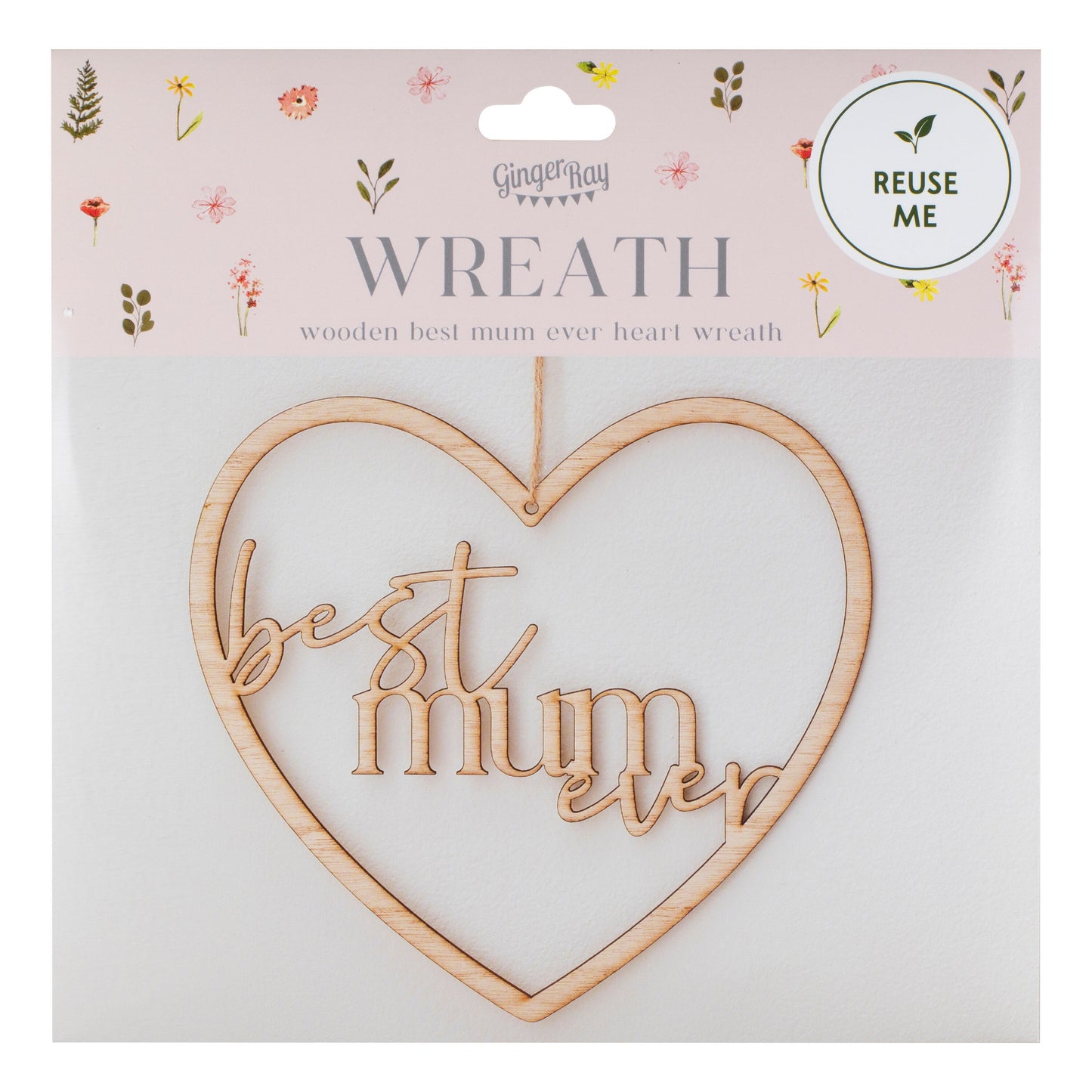Wooden Best Mum Ever Heart Wreath- 5 Inner Pack