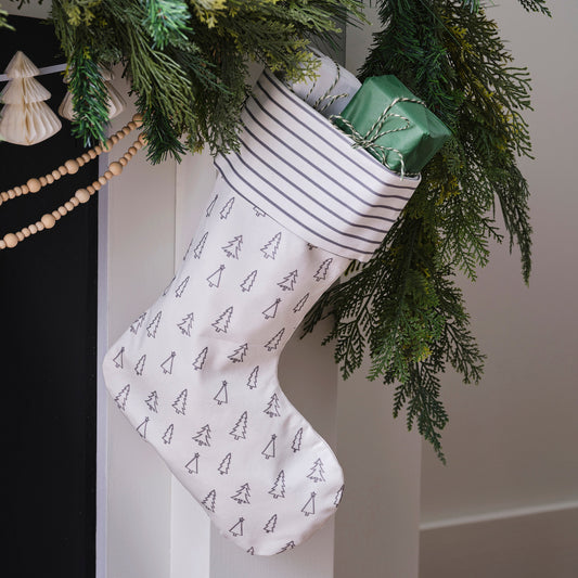 Grey Tree and Stripe Printed Christmas Stocking- 5 Inner Pack
