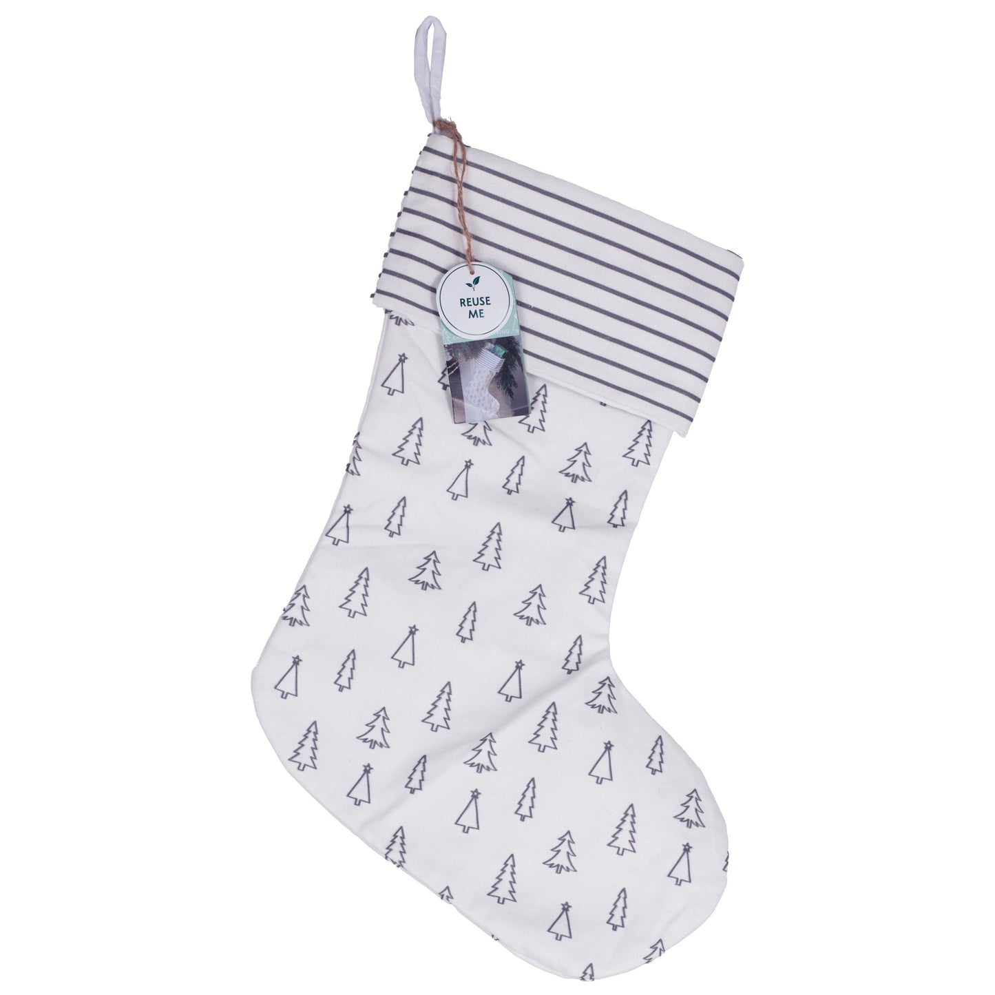 Grey Tree and Stripe Printed Christmas Stocking- 5 Inner Pack