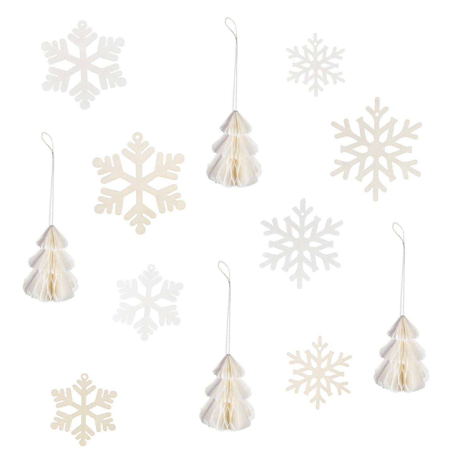 Wooden Snowflake & Honeycomb Tree Christmas Hanging Decorations- 5 Inner Pack