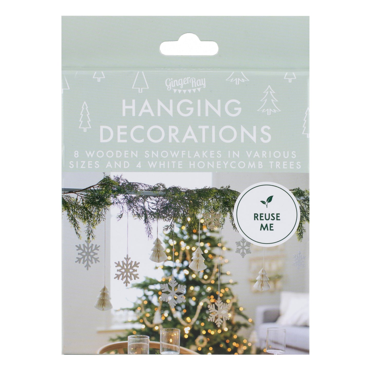 Wooden Snowflake & Honeycomb Tree Christmas Hanging Decorations- 5 Inner Pack