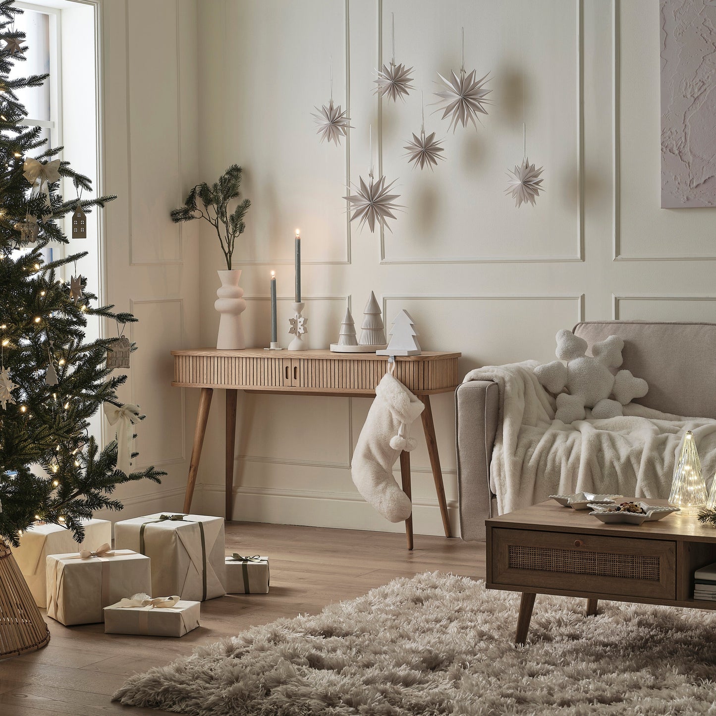 Cream Faux Fur Christmas Stocking- 5 Inner Pack