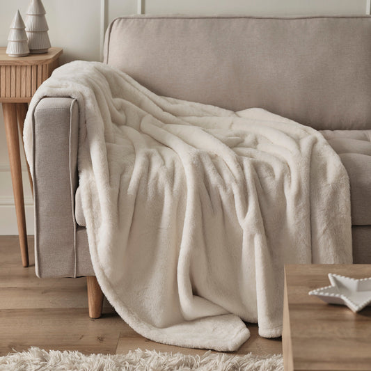 Cream Faux Fur Throw Blanket- 3 Inner Pack
