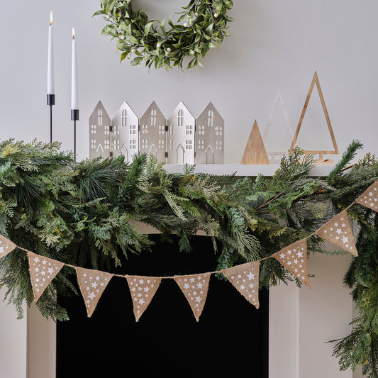 Festive Star Christmas Hessian Bunting - Vintage Noel- 5 Inner Pack