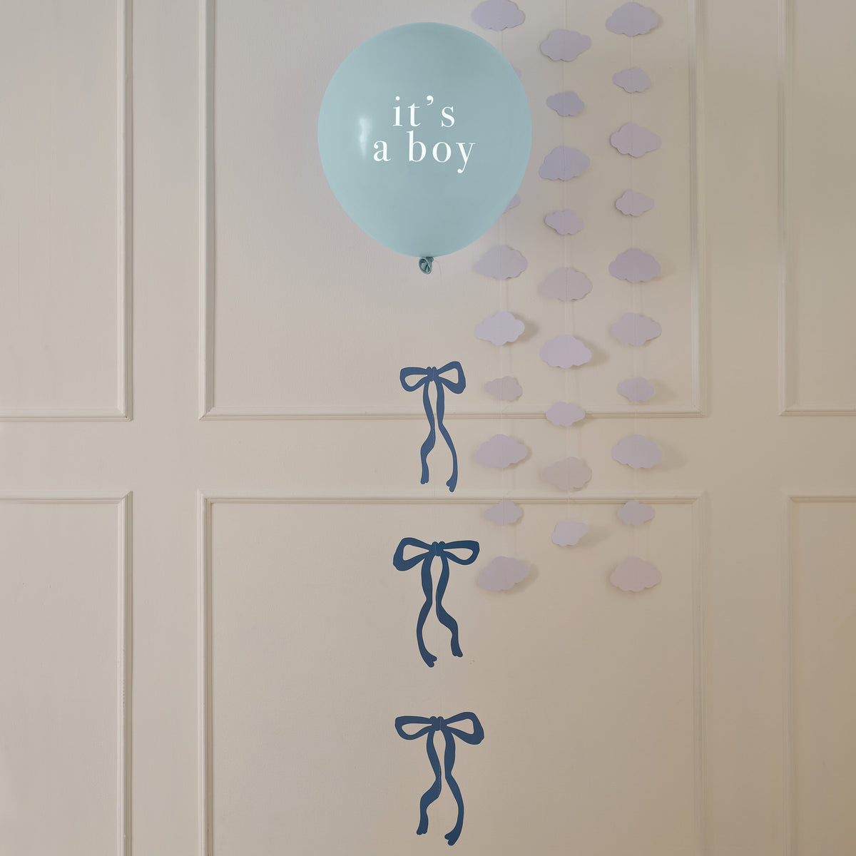 Blue 'It's a Boy' Balloon with Bow Balloon Tail- 5 Inner Pack