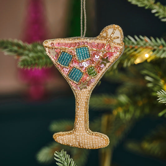 Embellished Pink Cocktail Christmas Tree Decoration- 5 Inner Pack