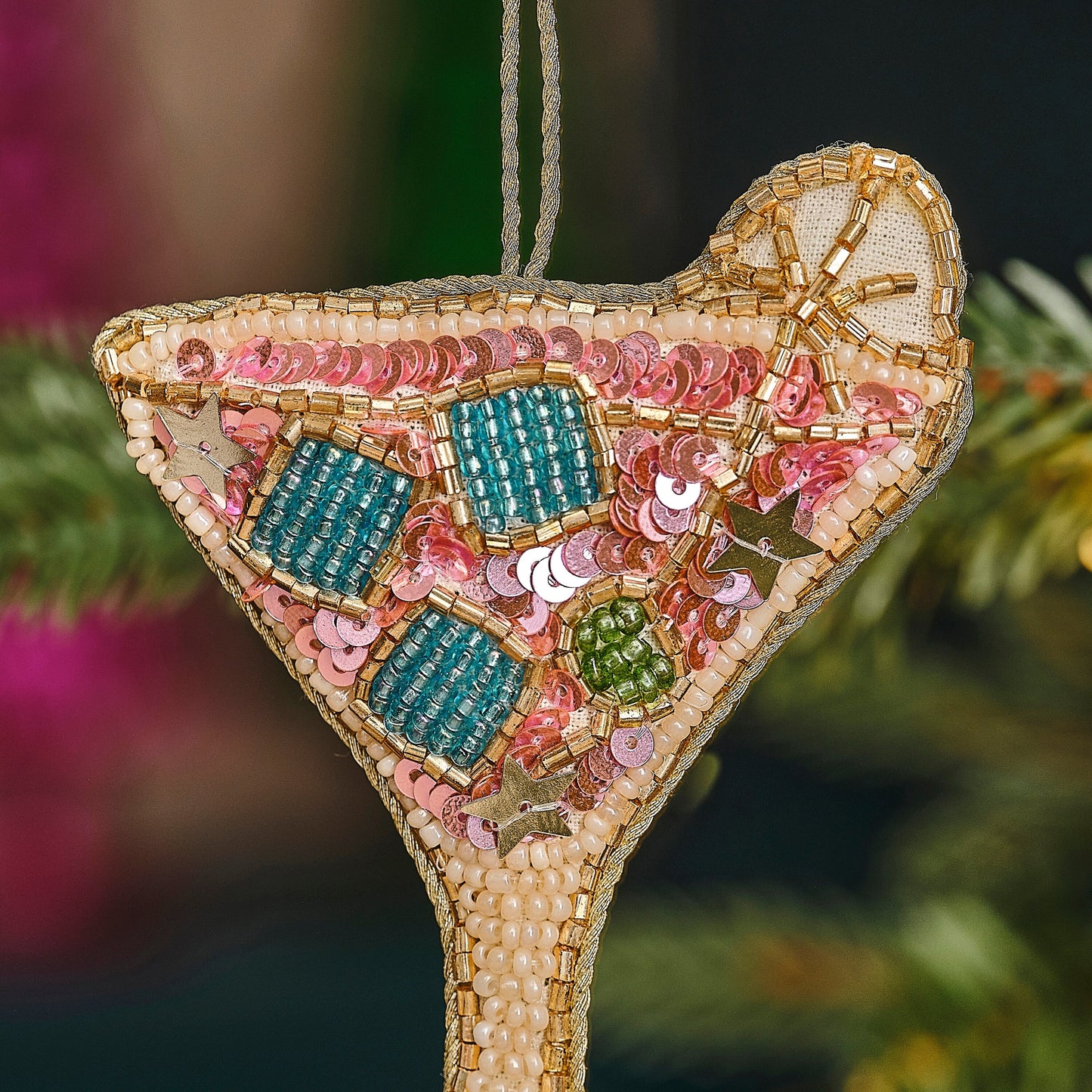 Embellished Pink Cocktail Christmas Tree Decoration- 5 Inner Pack